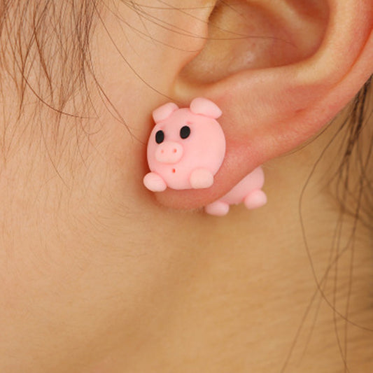 Trendy Polymer Clay Pig Earrings Animals