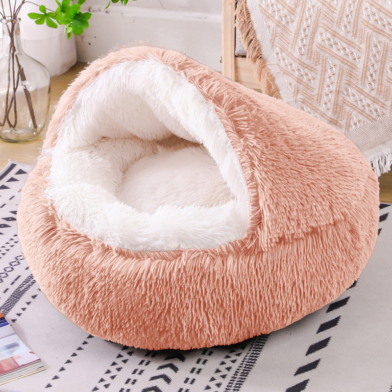 Deep Sleep Half-pack Semi-enclosed Dual-use Plush Round Pet Bed