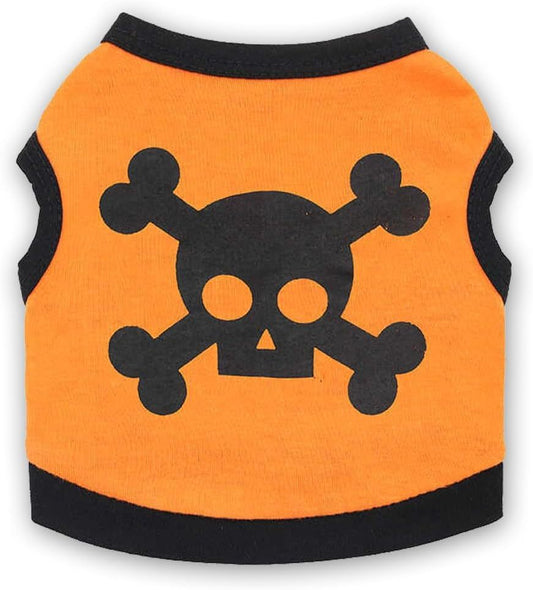 Dog Vest Skull Bones Halloween Cosplay Dog Tank Top Colour Blocking Stretch Cats Costumes