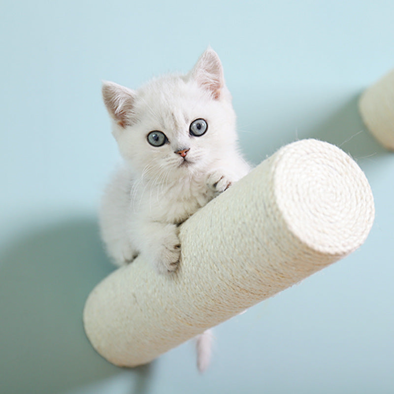 Estante para gatos de madera maciza montado en la pared Poste de agarre de sisal