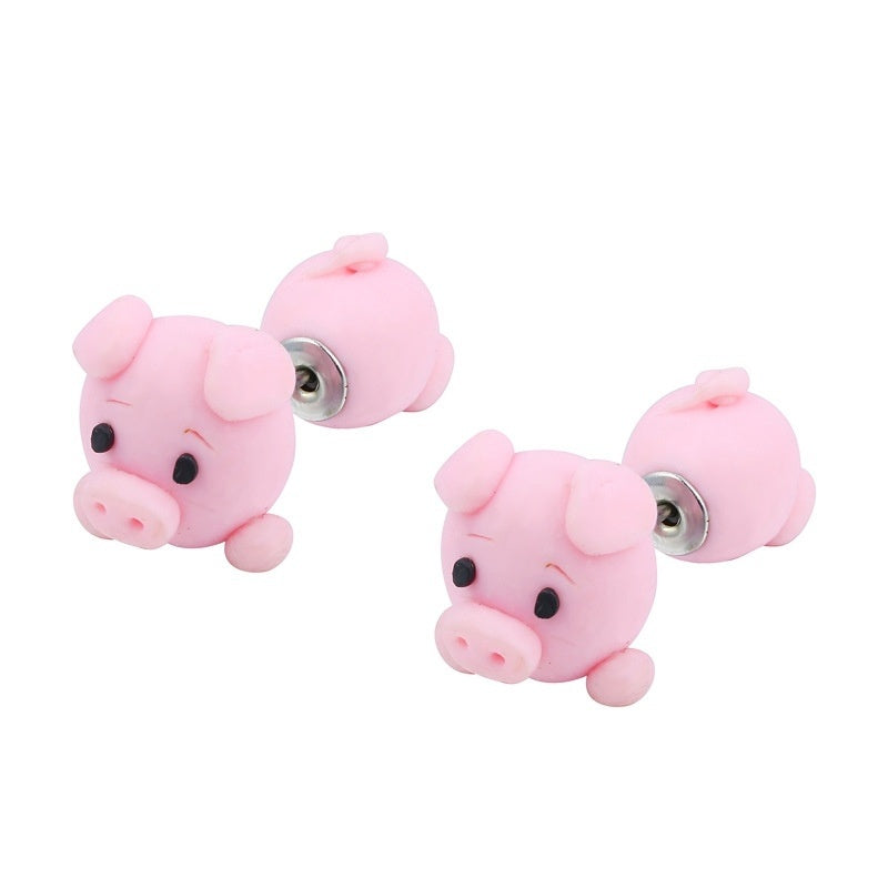 Trendy Polymer Clay Pig Earrings Animals