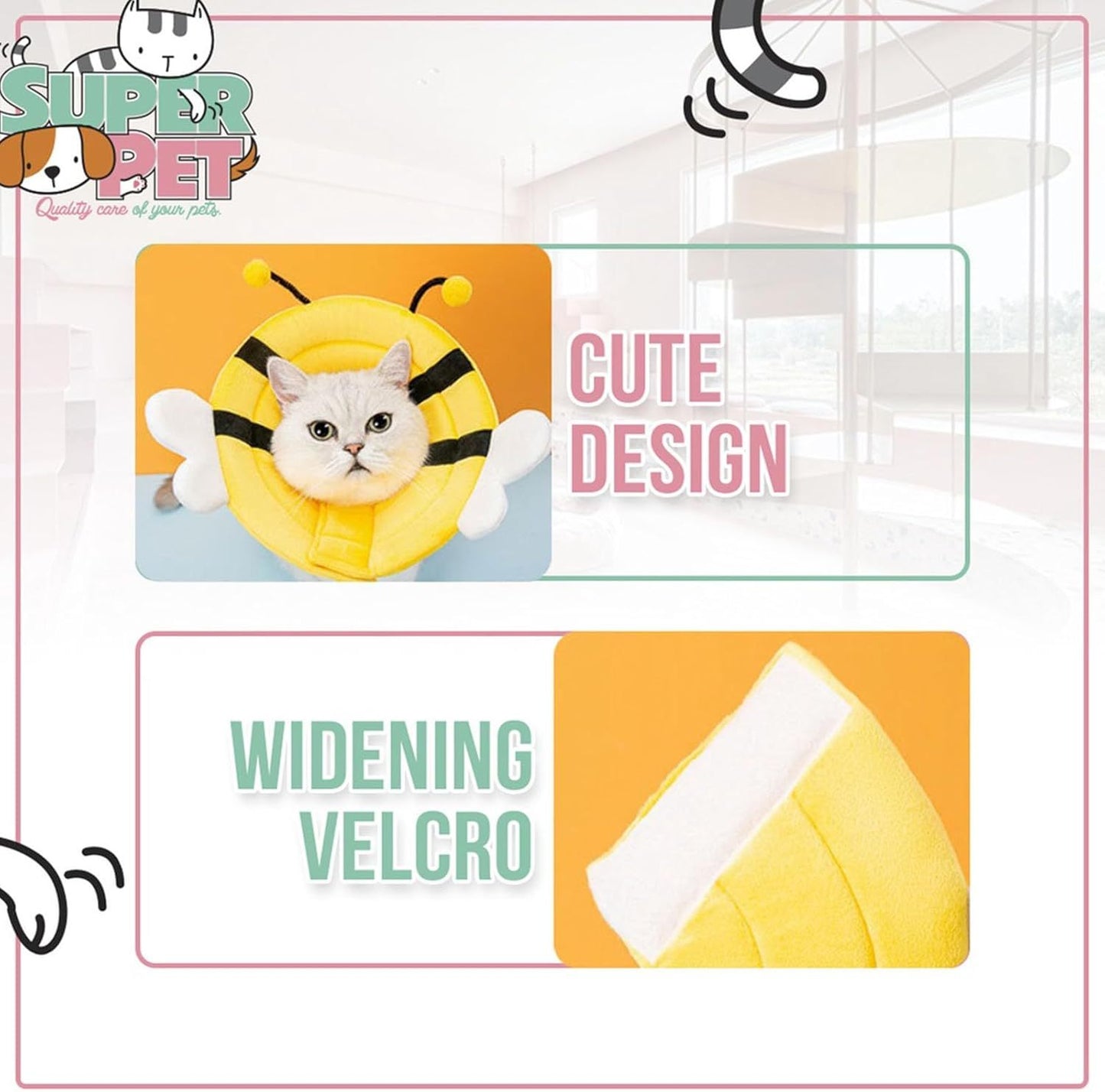 Soft And Breathable Cat Cone Collar With Cute Bee Design Ensure Pet Comfort Wide Protection For Scratching And Licking Prevention