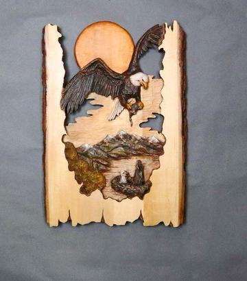 Wooden Plane Animal Carved Artwork Wall Decoration