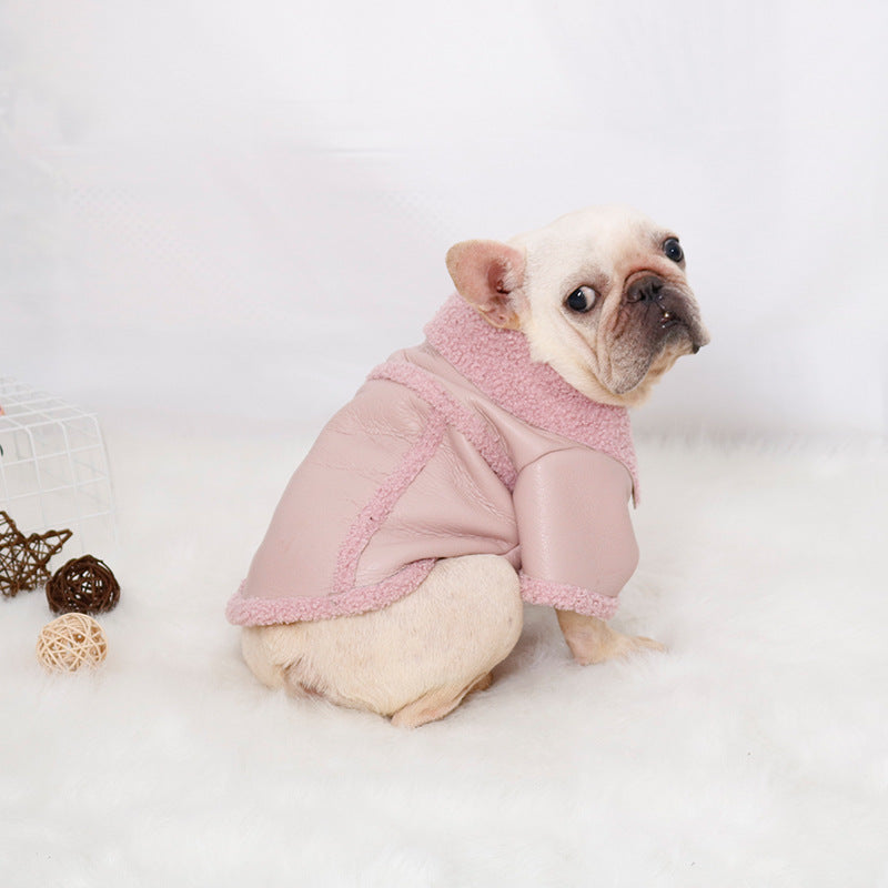 Vêtements d'hiver en peluche avec fermeture éclair, vêtements chauds en cuir PU pour chiens