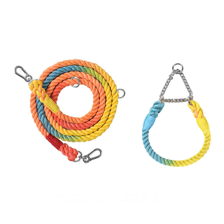 Woven Rainbow Multifunctional Double Head Pet Leash