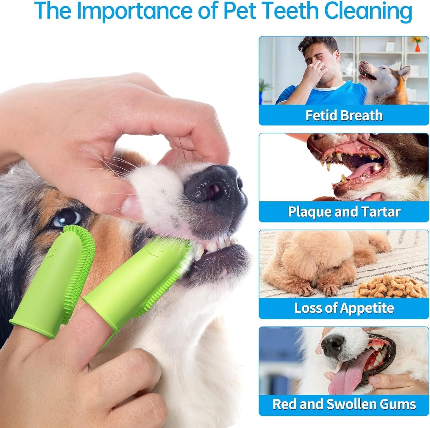 Cepillo de dientes para perros Kit de cepillo de dientes para dedos 135 cerdas envolventes para una fácil limpieza de los dientes Cepillo de dientes de doble dedo Cuidado dental para cachorros, gatos y mascotas pequeñas