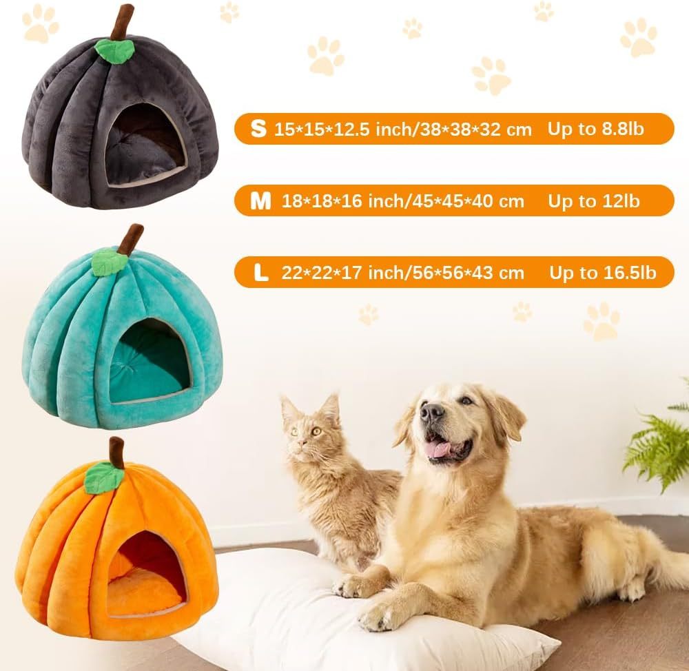 Nueva cama de calabaza para gatos Camas para gatos de interior Bonita cama cueva para gatos con forma de calabaza Tienda de campaña para gatos Casa para gatos de Halloween Cama cálida para dormir para gatos Perros pequeños