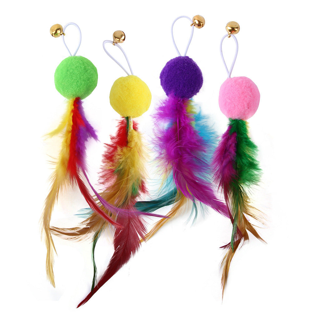 New Product Cat Toy Suit Colorful Feather Replacement Head Three Sections Fishing Rod