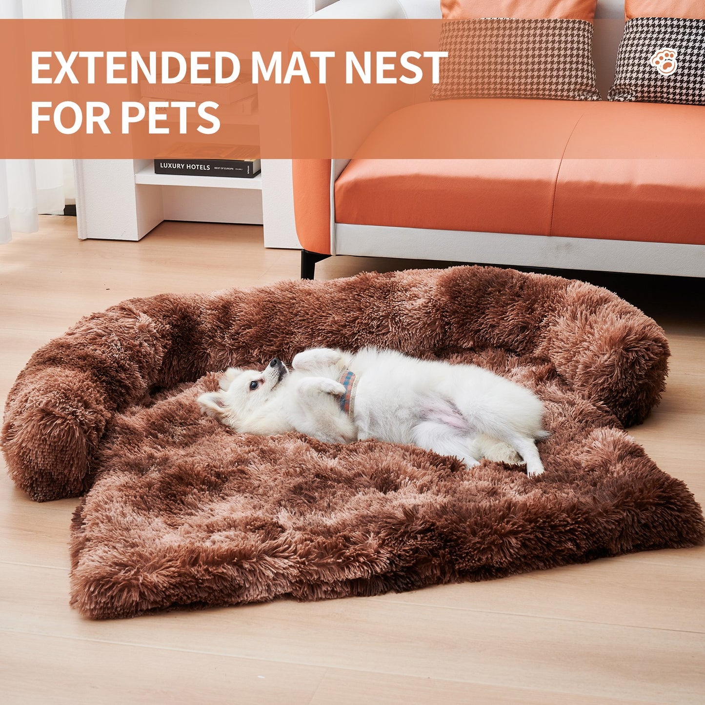 Cama calmante para perros, estera de felpa esponjosa para Protector de muebles con cremallera, funda lavable extraíble para perros y gatos grandes y medianos 