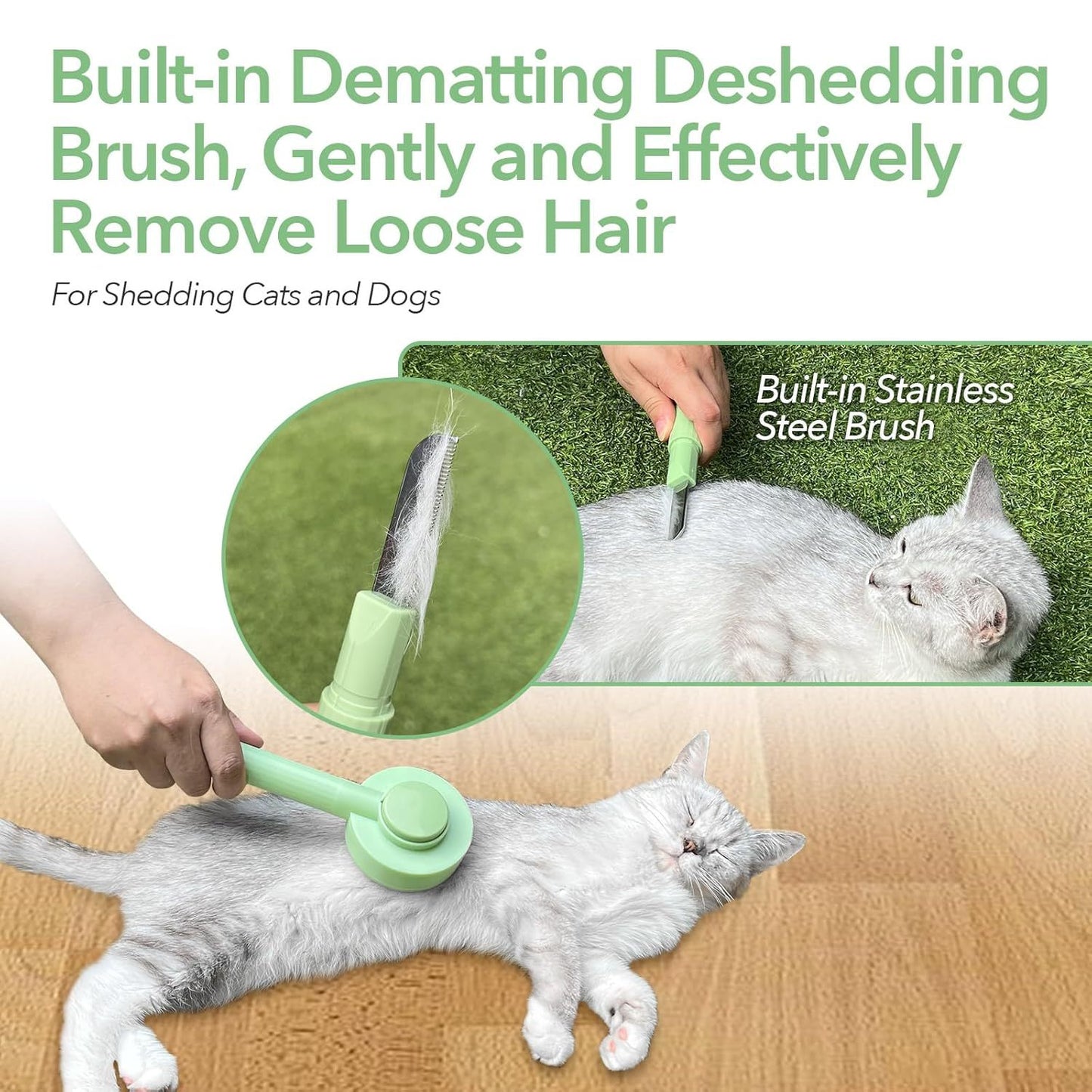 Brosse de toilettage 2 en 1, brosse dépilatoire et brosse de démêlage pour chats d'intérieur à poils longs et chats et chiens qui perdent leurs poils, rapide à nettoyer et lavable, rangement facile, suspension