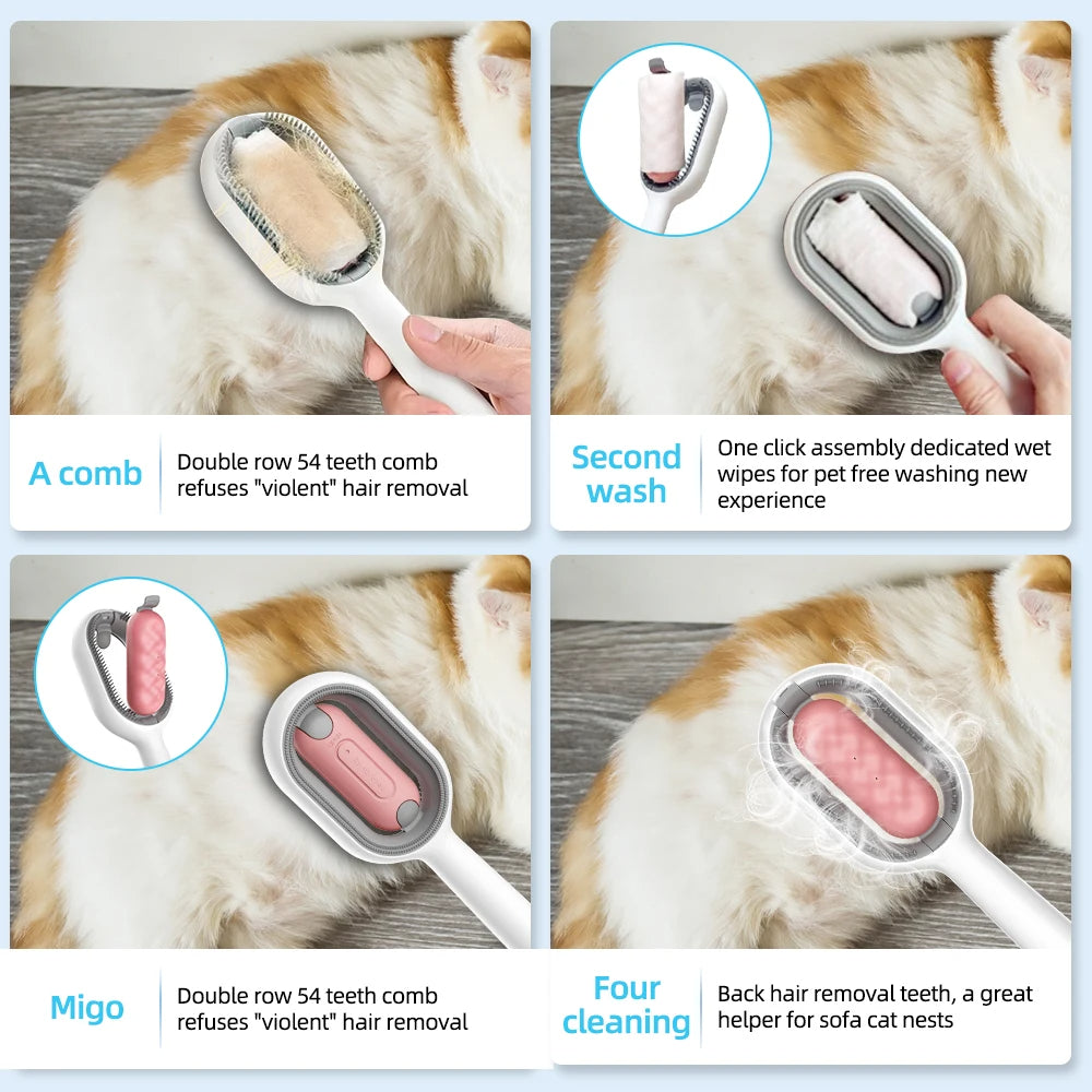 Cepillo para pelo de gato con agua, cepillo pegajoso para gatos, cepillo de aseo para gatos 4 en 1, peine de aseo para perros y gatos con tanque de agua, cepillo de depilación de doble cara, suministros para mascotas y gatitos, accesorios