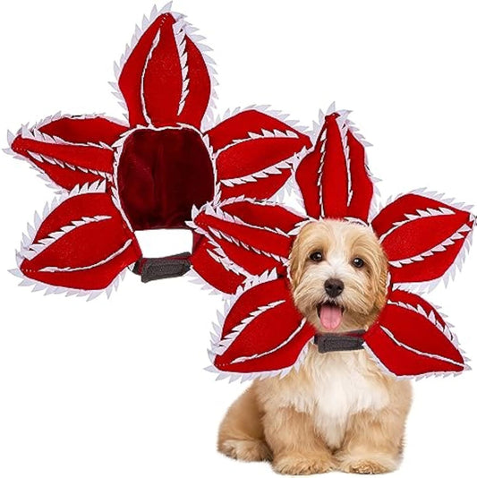 Disfraz de demonio para Halloween para perro, sombrero de demonio para mascota, diadema aterradora, trajes de cosplay de flores, tocado divertido, ropa extraña para perro mediano