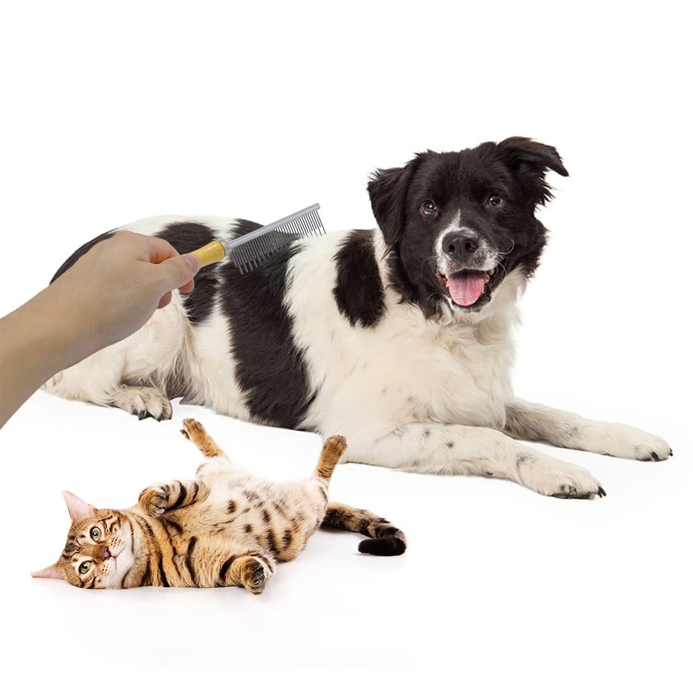 Peigne de toilettage à manche en bois pour chiens et chats