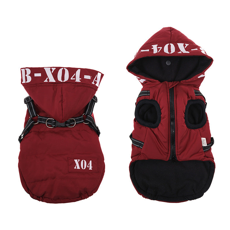 Winter Dog Clothes Fleece-lined Thickened Waterproof Jacket Hooded