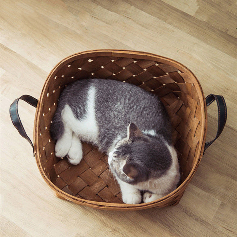 Cama de ratán de bambú para gatos, caseta tipo nido, cama para perros, tienda para gatos, sofá cama de verano para perros, cojín, cama para mascotas, casa para gatos, casa para perros, alfombra para gatos, tipi