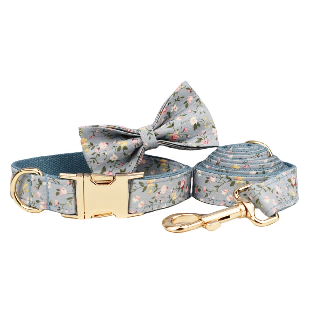 Blue Floral Polyester Cotton Collar With Dog Collar