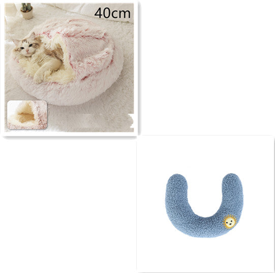 Lit d'hiver 2 en 1 pour chien et chat, lit rond en peluche chaud, maison douce et longue en peluche pour animaux de compagnie