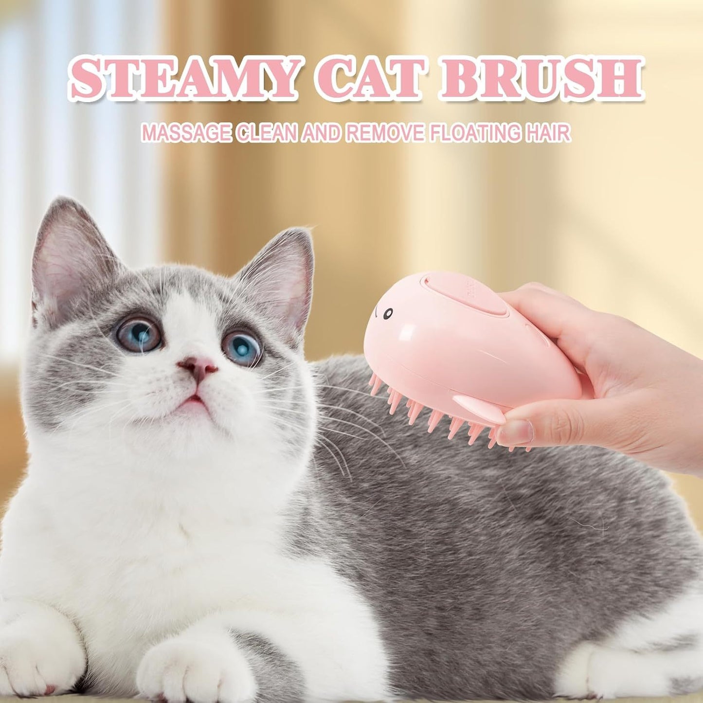 Whale Cat Steam Brush-3 In 1 Steamy Cat Brush, Rechargeable Steamy Pet Brush Self Cleaning Cat Groom Brush Silicone Spray Cat Steamer Brush For Massage, Pet Hair Removal Comb For Cats Dog