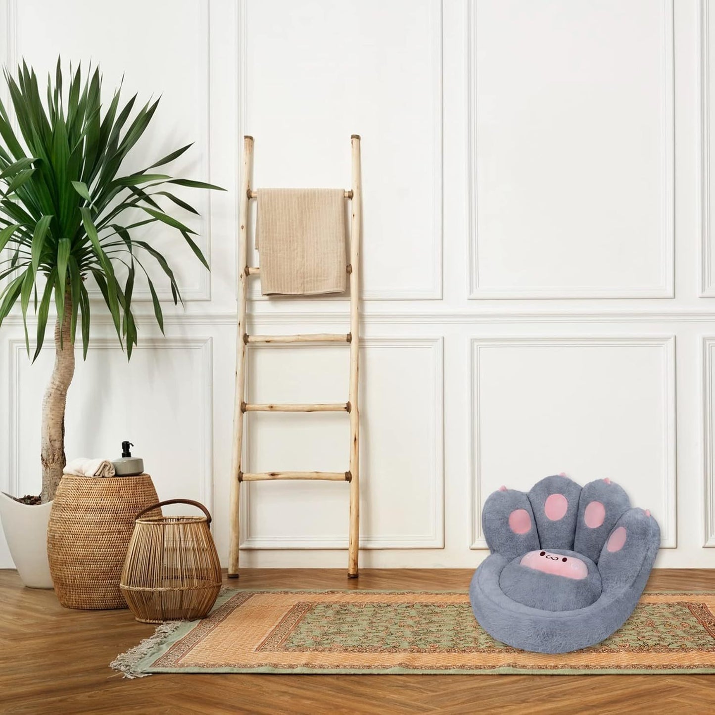 Coussin de siège mignon en forme de patte de chat, coussin de sol avec peluche de mouton amovible pour chaise de jeu, oreiller de lecture et canapé paresseux de loisirs pour salle à manger, bureau, chambre à coucher