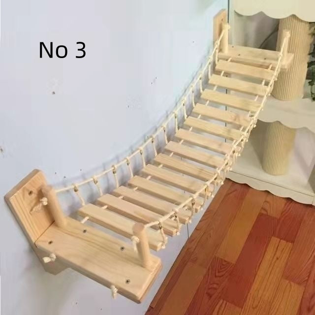 Wall-mounted Multifunctional Xilan Pine Solid Wood Suspension Bridge With Continuous Jumping Cat Nest