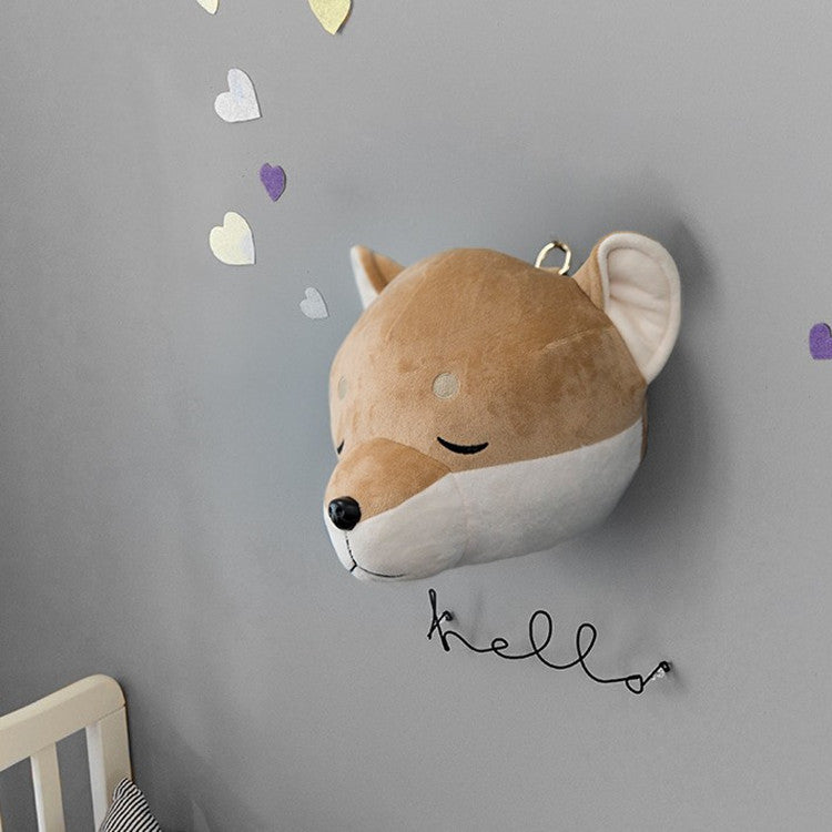 Decoración de pared con cabeza de Animal, colgante suave, adornos creativos para habitación de niños