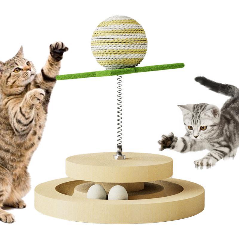 Cat Toy Springs Natural Sisal Scratching Pad Kitten Interactive Toy With Ball Track Spring Ball Automatic Cat Toy For Indoor