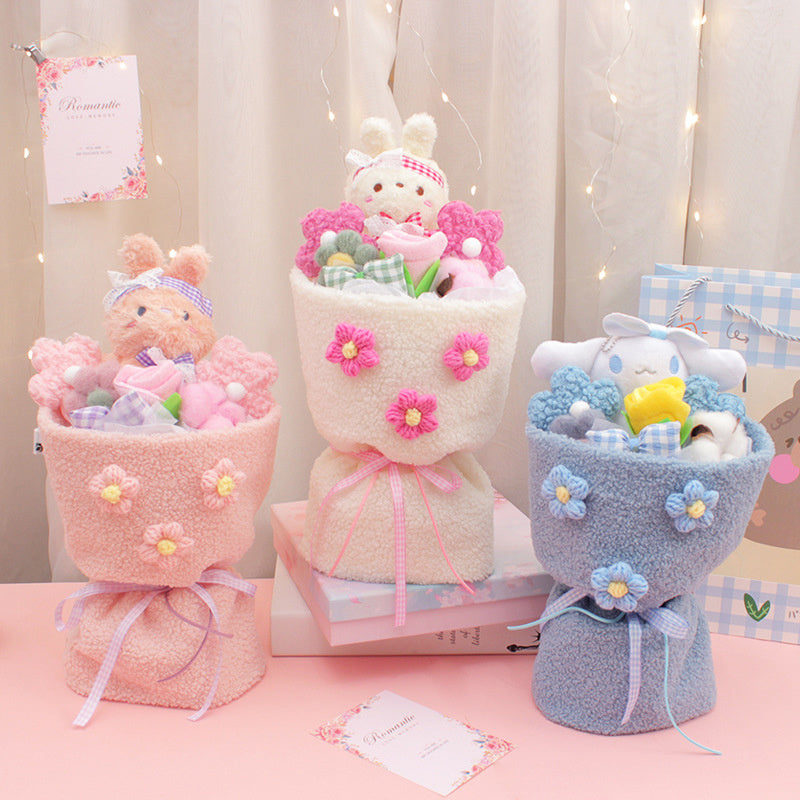 Birthday Gift Cartoon Doll Bouquet Plush Toy Cute Rabbit Flower Graduation Gift Greeting Card Valentine's Day Present