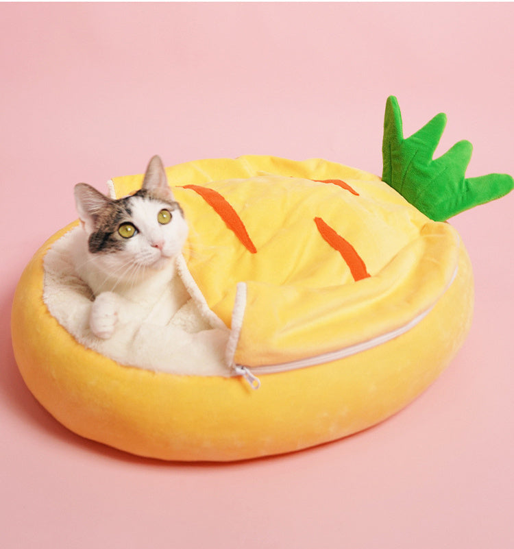 Cat Nest Semi Enclosed Sleeping Bag Winter Warm Cat Bed Cat Mat Removable Deep Sleep Carrot Pet Nest