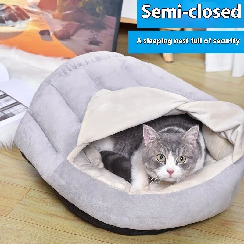 Thickened And Velvet Warm Cat Nest Semi-closed Curtain Pet Nest Winter