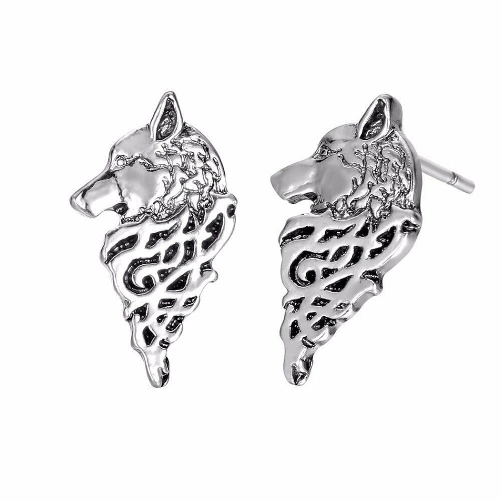 Boucles d'oreilles tête de loup animal