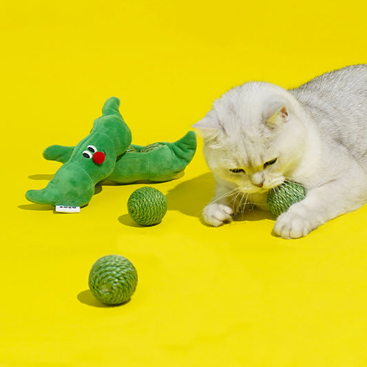 3 pièces balles de jouet pour chat, balles de jeu interactives pour animaux de compagnie corde de sisal jouet à mâcher à gratter avec son bruissant stockage de gousses de pois pour la chasse d'entraînement de chaton en intérieur