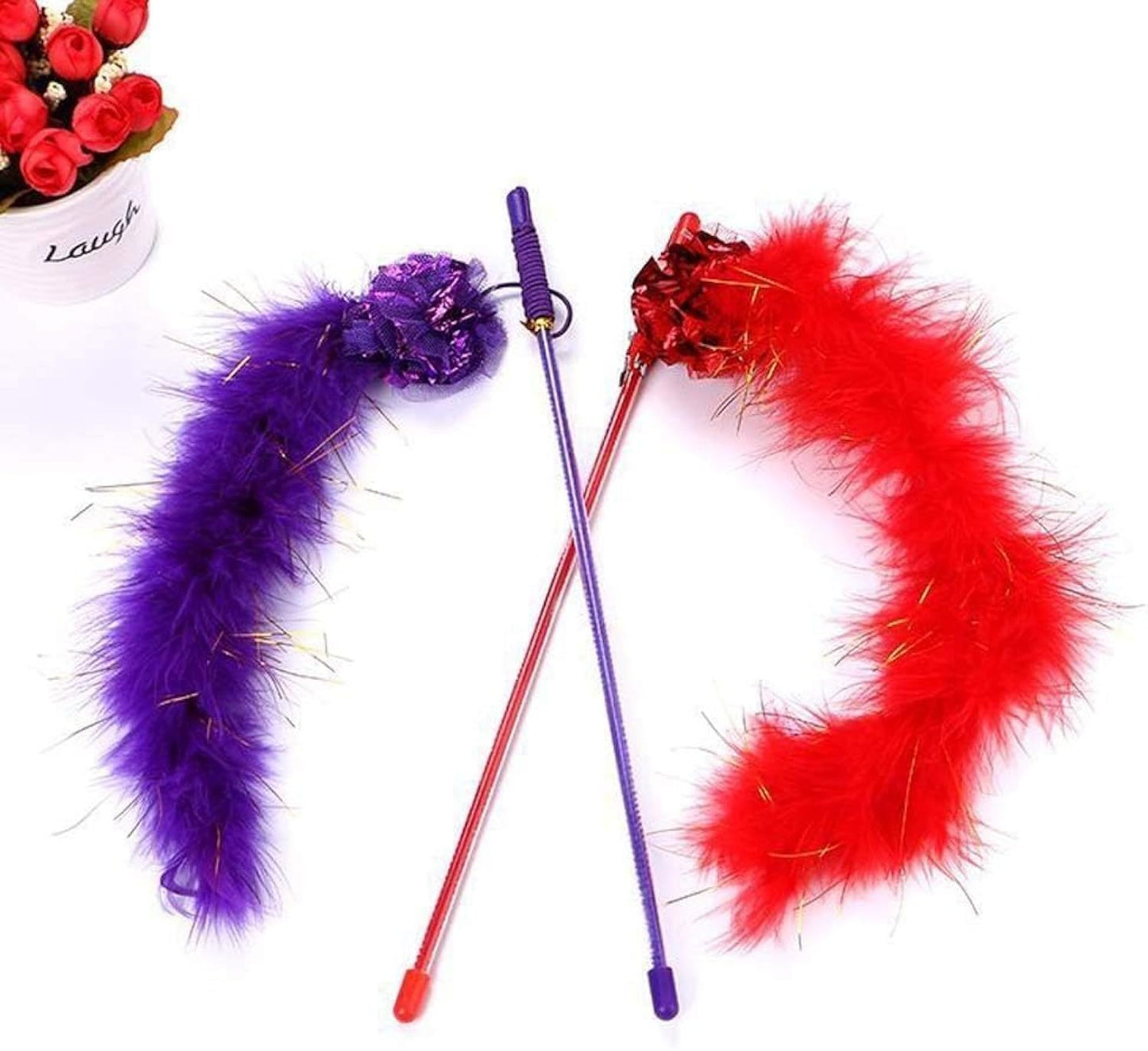 Purple Cat Teasing Stick Toy Interactive Stick Sparkly Feather Boa With Crinkle Ball Tease Cat Rod Funny Cute Pet Supplies For Cat Training Indoor Cats Cat Toys Interactive For Indoor Cats