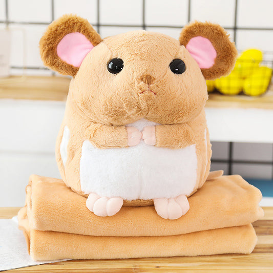 Poupée souris mignonne en peluche pour dormir, jouet chauffant pour les mains, couverture trois en un, coussin de voiture