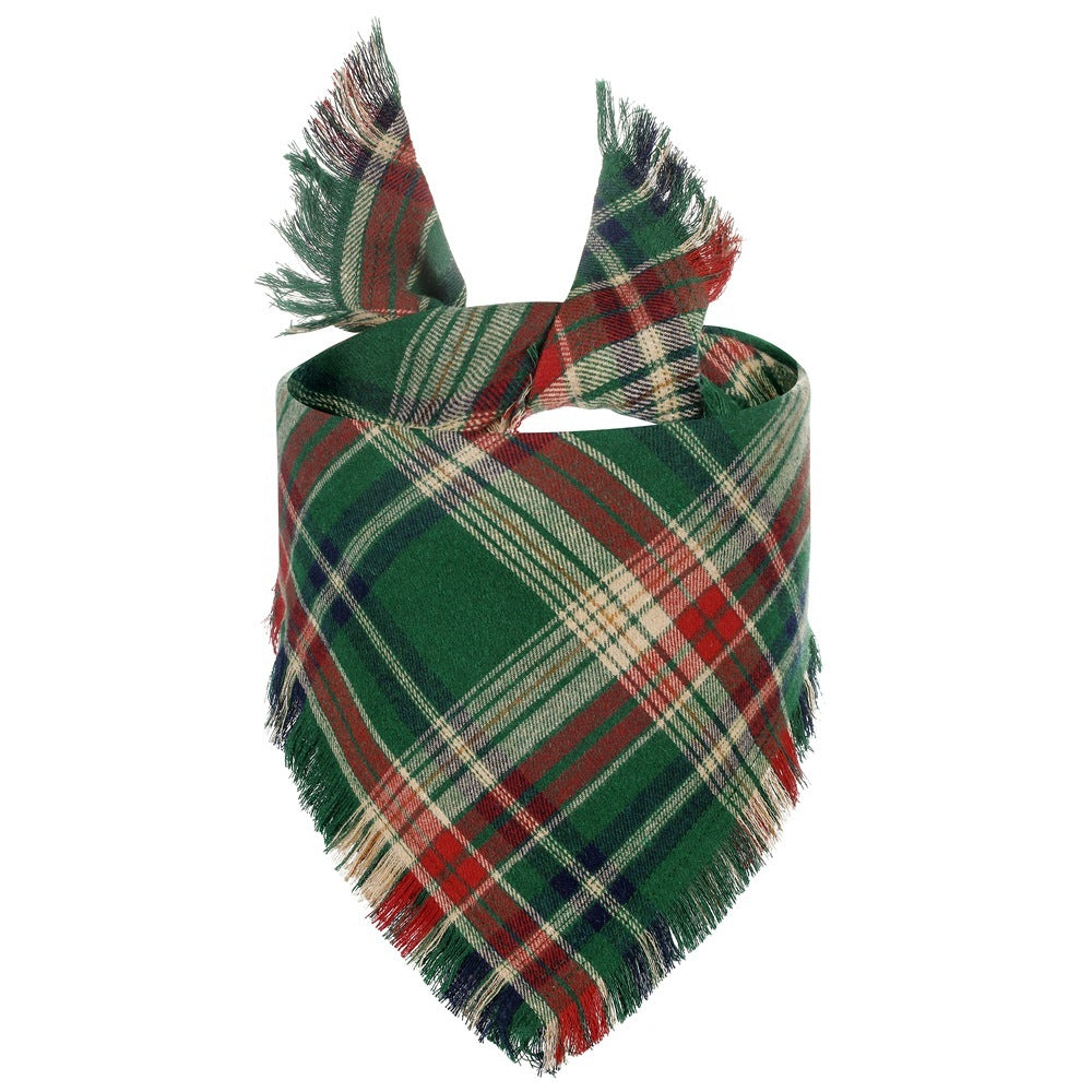 Bandana vivifiant pour chien d'automne avec bords à pompons, accessoires classiques pour vêtements de chien à carreaux triangulaires, écharpe pour chien Unny, costume pour accessoire photo de Thanksgiving et décoration de fête