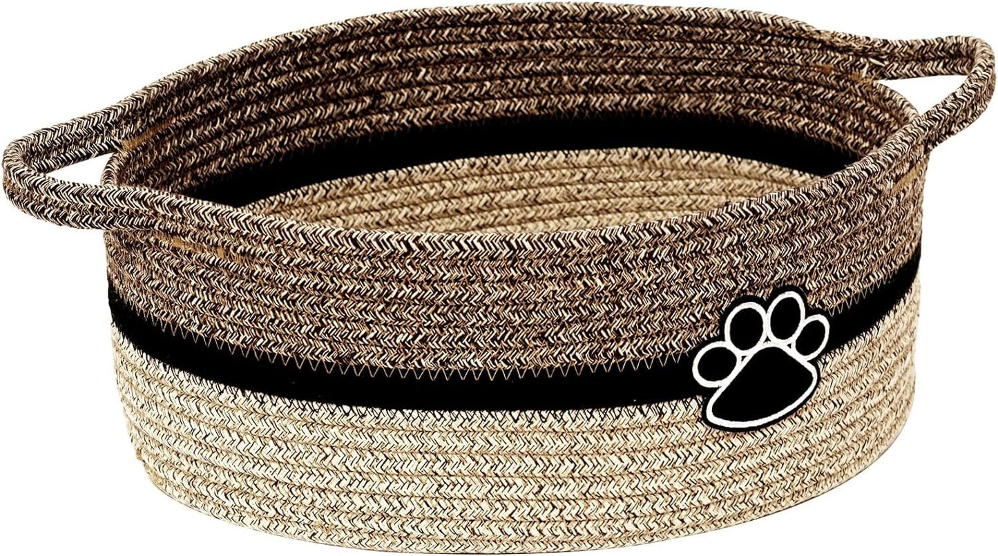 Cestas tejidas pequeñas para organizar, cesta de almacenamiento de cuerda con asa, bonito regalo de guardería de algodón, organizador de juguetes para perros, beige claro