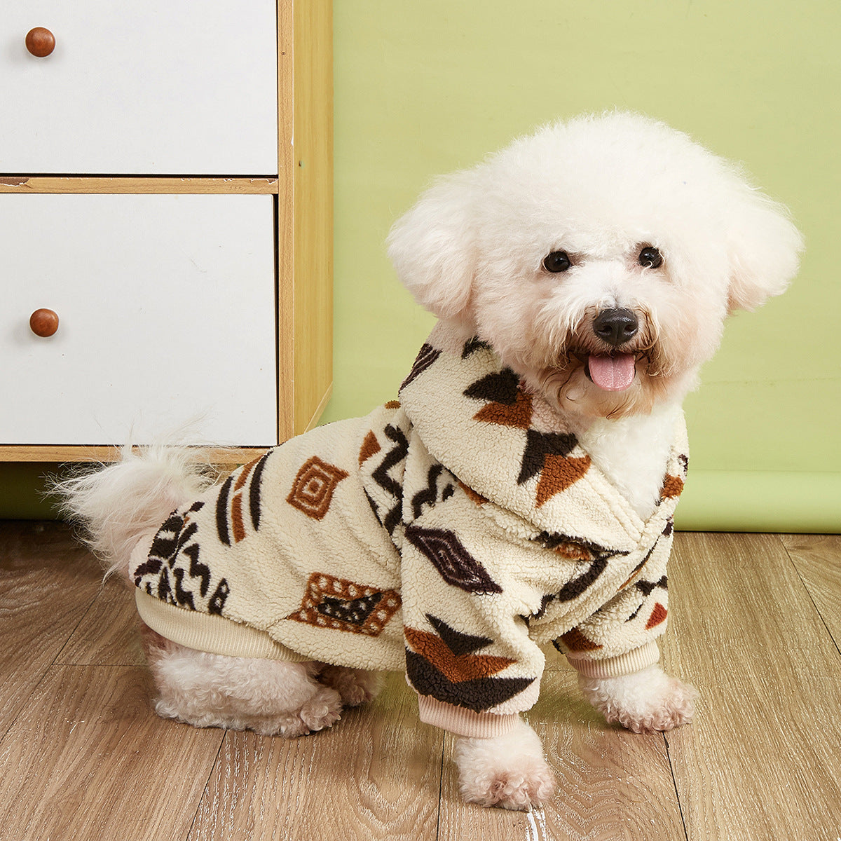 Totem Print Plush Warm Pet Hooded Sweater