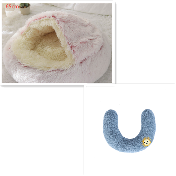 Lit d'hiver 2 en 1 pour chien et chat, lit rond en peluche chaud, maison douce et longue en peluche pour animaux de compagnie