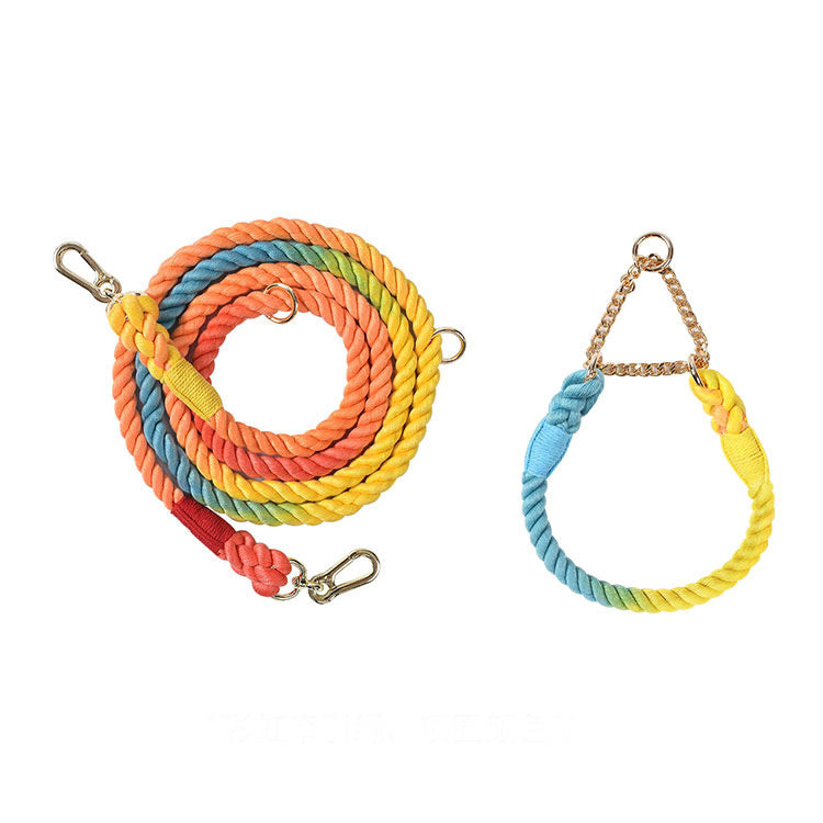 Woven Rainbow Multifunctional Double Head Pet Leash