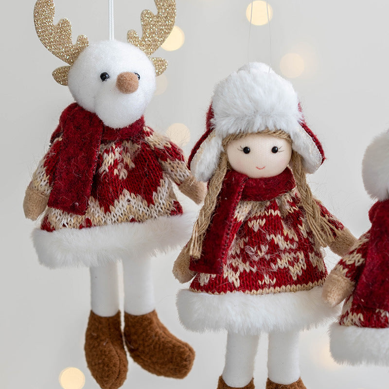 Wool Knitted Elderly Snowman Elk Girl Pendant