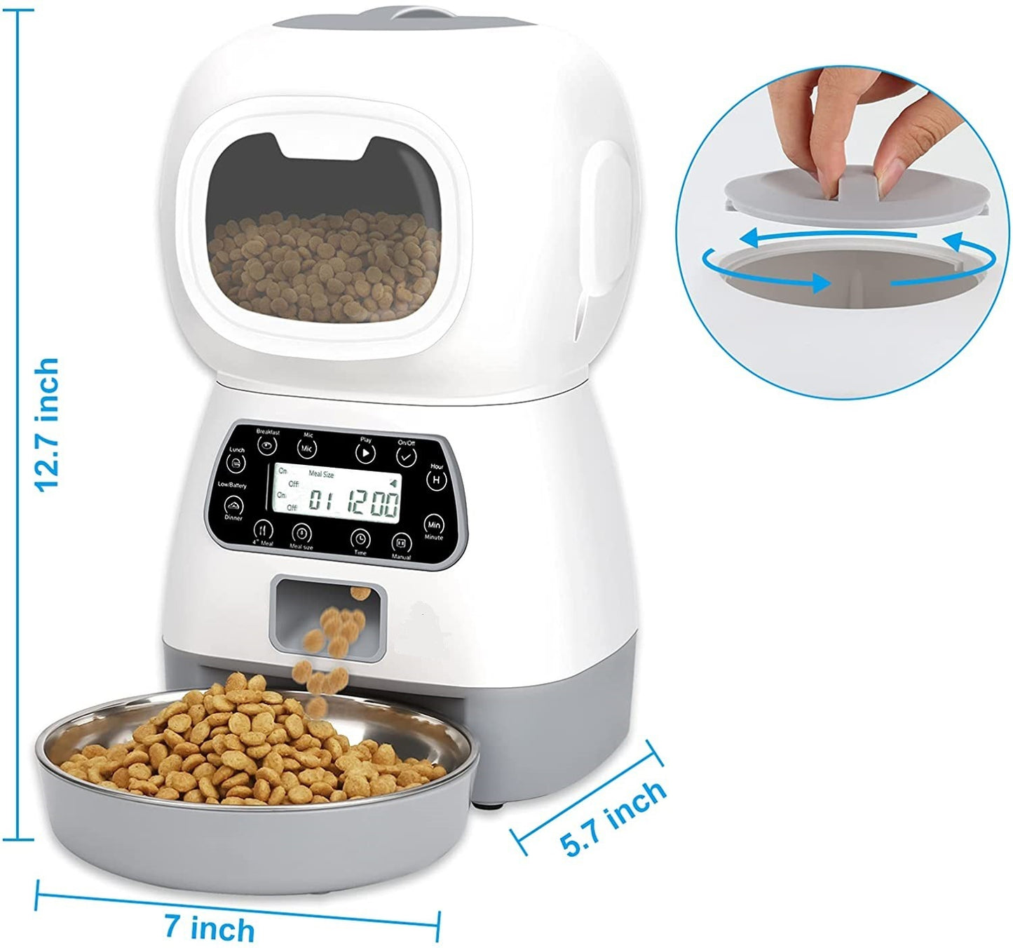 Mangeoire pour animal domestique intelligente, distributeur automatique de nourriture pour chats et chiens, bol en acier inoxydable pour chats et chiens avec enregistrement de l'alimentation