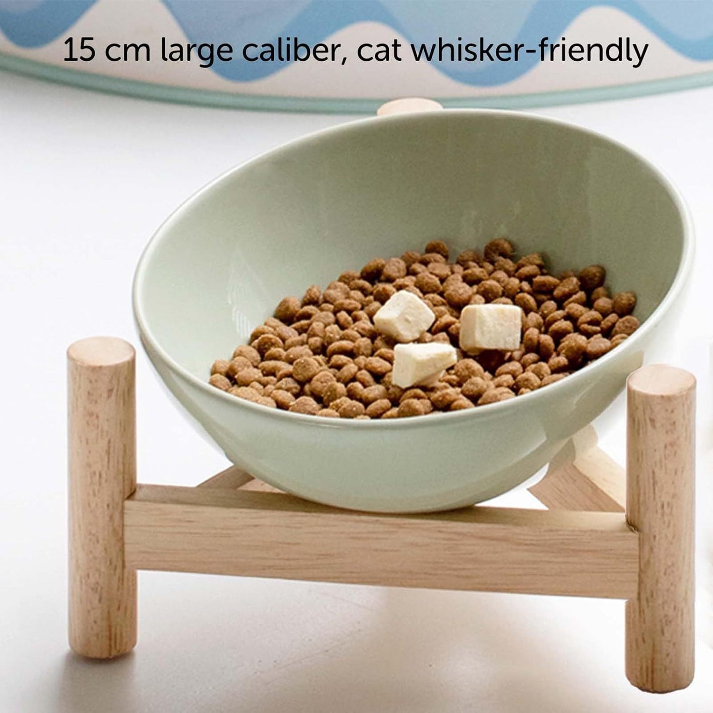 Elevated Raised Bowl For Indoor Cats, Cat Basic Bowls Dish With Wooden Stand For Water And Food, Ceramic Raised Bowl, Anti-Slip And Easy To Clean, Dopamine Colour