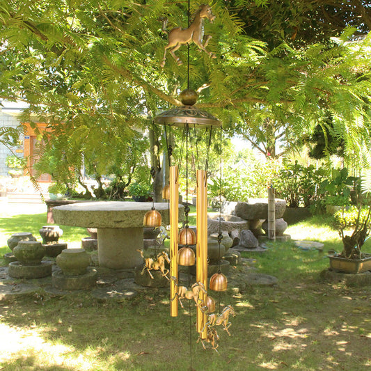 Vintage Metal Red Bronze Animal Wind Chimes Bell Garden Courtyard Decoration Steed Pendant