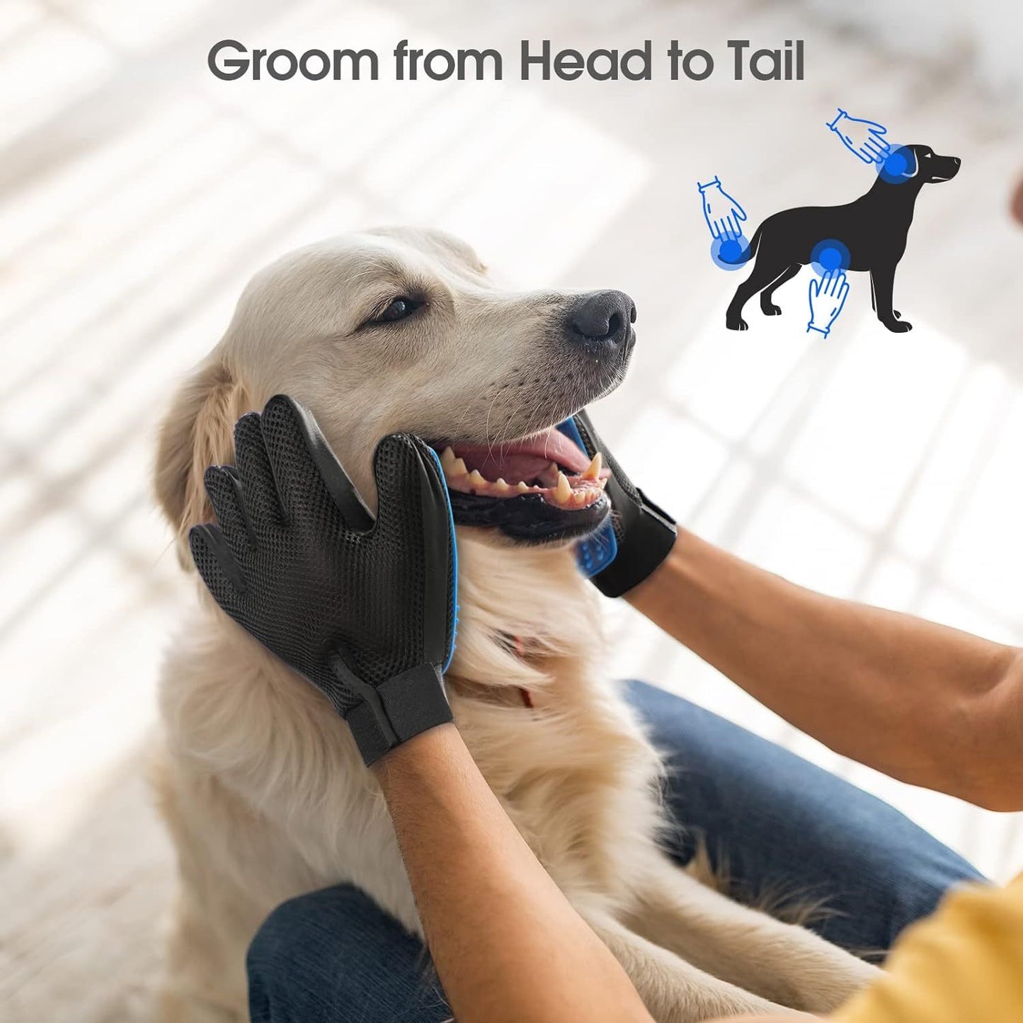 Guantes de aseo para mascotas mejorados, cepillos para gatos para una muda suave, manoplas eficientes para quitar el pelo, guantes para lavar perros para pelo largo y corto, perros, gatos, caballos