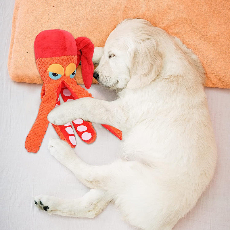 Jouet en peluche couineur pour chien en forme de pieuvre avec papier froissé et couineur intégré - Jouet à mâcher durable pour animaux de compagnie