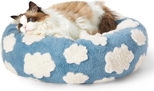 Lesure Camas para gatos para gatos de interior: cama redonda para gatos, cama para perros pequeños, camas calmantes para mascotas, lindas y modernas camas con felpa lanuda de jacquard y fondo antideslizante 