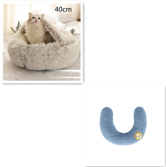 Lit d'hiver 2 en 1 pour chien et chat, lit rond en peluche chaud, maison douce et longue en peluche pour animaux de compagnie