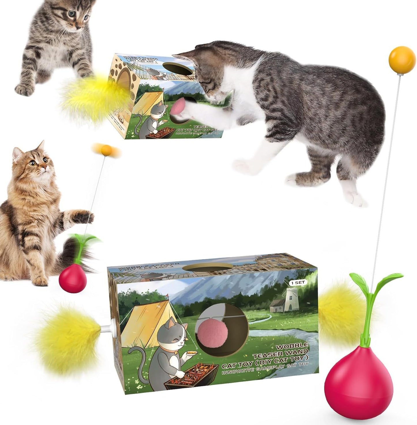 Jouet pour chat 2 en 1 Jouet interactif pour chat d'intérieur Jouet pour chat à plumes à bascule auto-redressant Jouet pour chat multifonction Jouet pour chat à creuser un trou Convient comme cadeau d'anniversaire