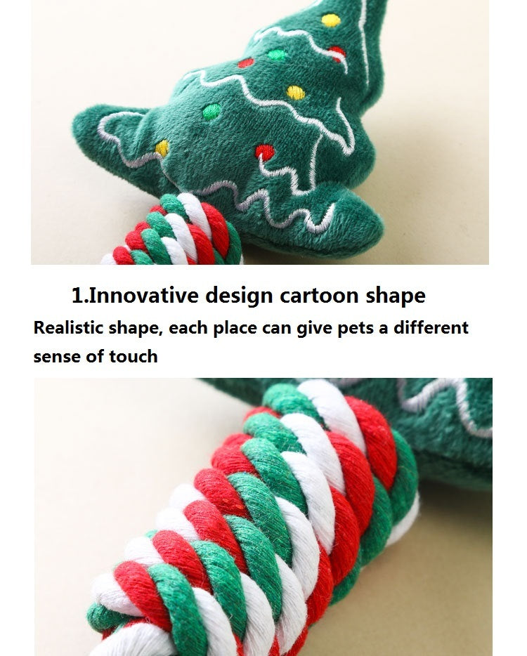 3pcs Christmas Cotton Rope Pet Plush Toy Molar Bite Cartoon Self Hi Dog Toy Cat Supplies