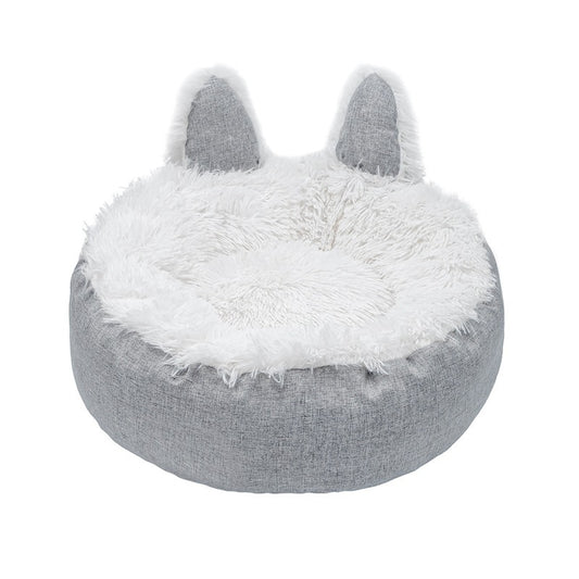 Plush Cat Bed Cat Ear Cat Indoor Hut Furry Cat Crate Cushion Removable Cat Nest Bed With Non-slip Bottom For Cold Weather