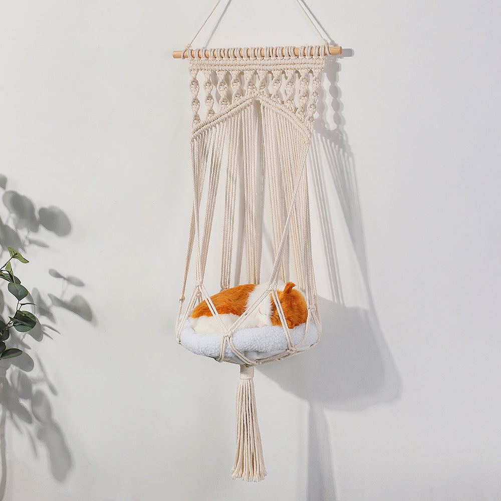 Woven Creative Cotton Rope Net Pocket Hanging Cat Litter Basket